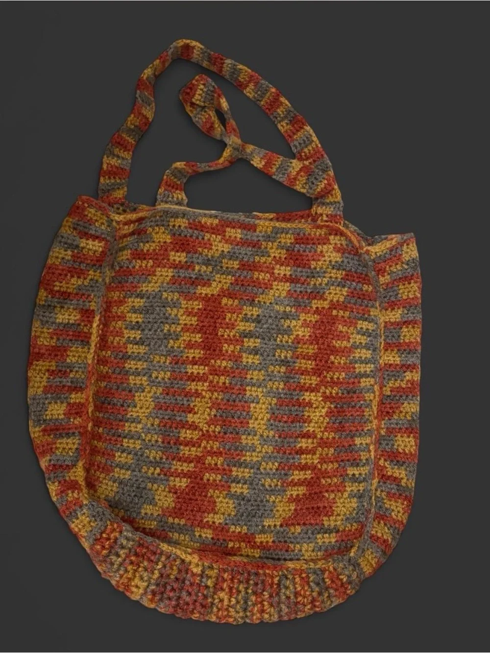 🧶Handmade Marled Crochet Shoulder Tote Bag Boho Folk Slouchy